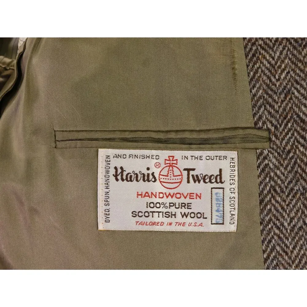 Harris Tweed Brown Herringbone Tweed 2-Btn Wool Blazer Jacket 38R